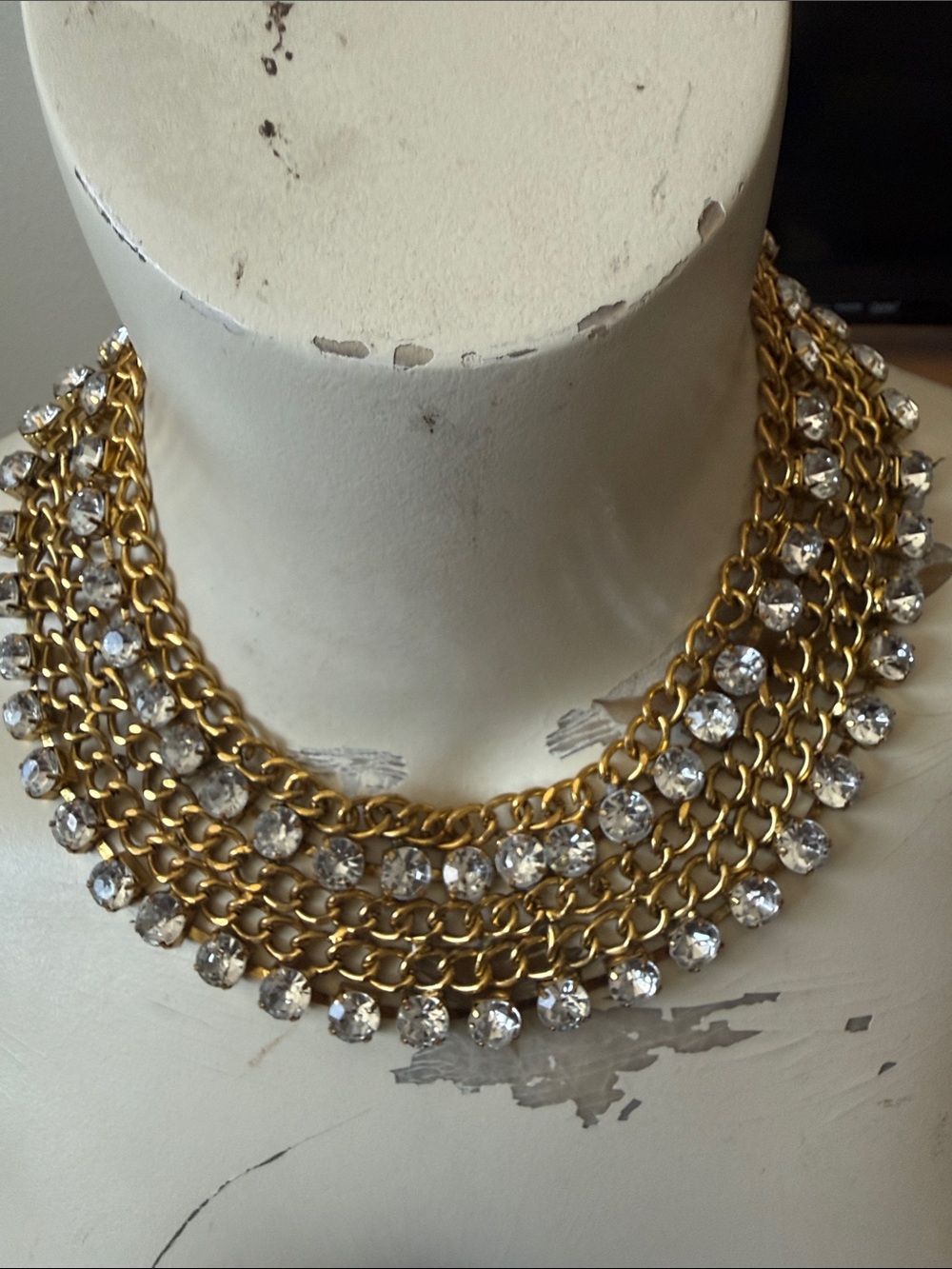 Gold Chain and Clear Crystal Statement Necklace - Women Jewelry
